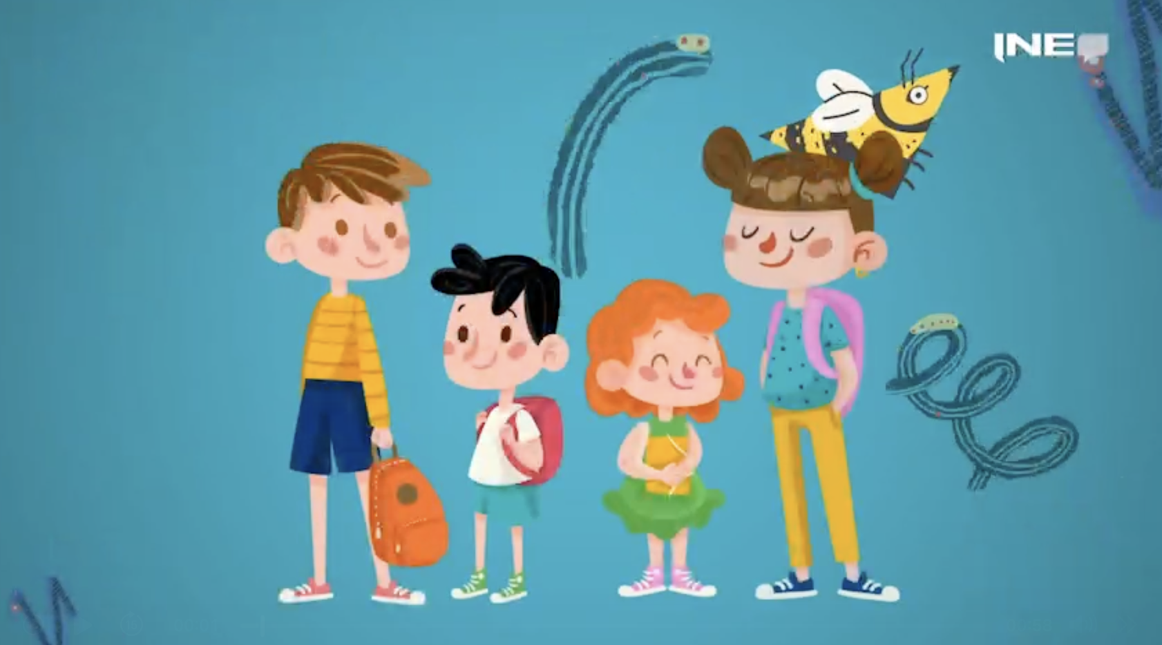 caricaturas de niñas y nimos conviviendo